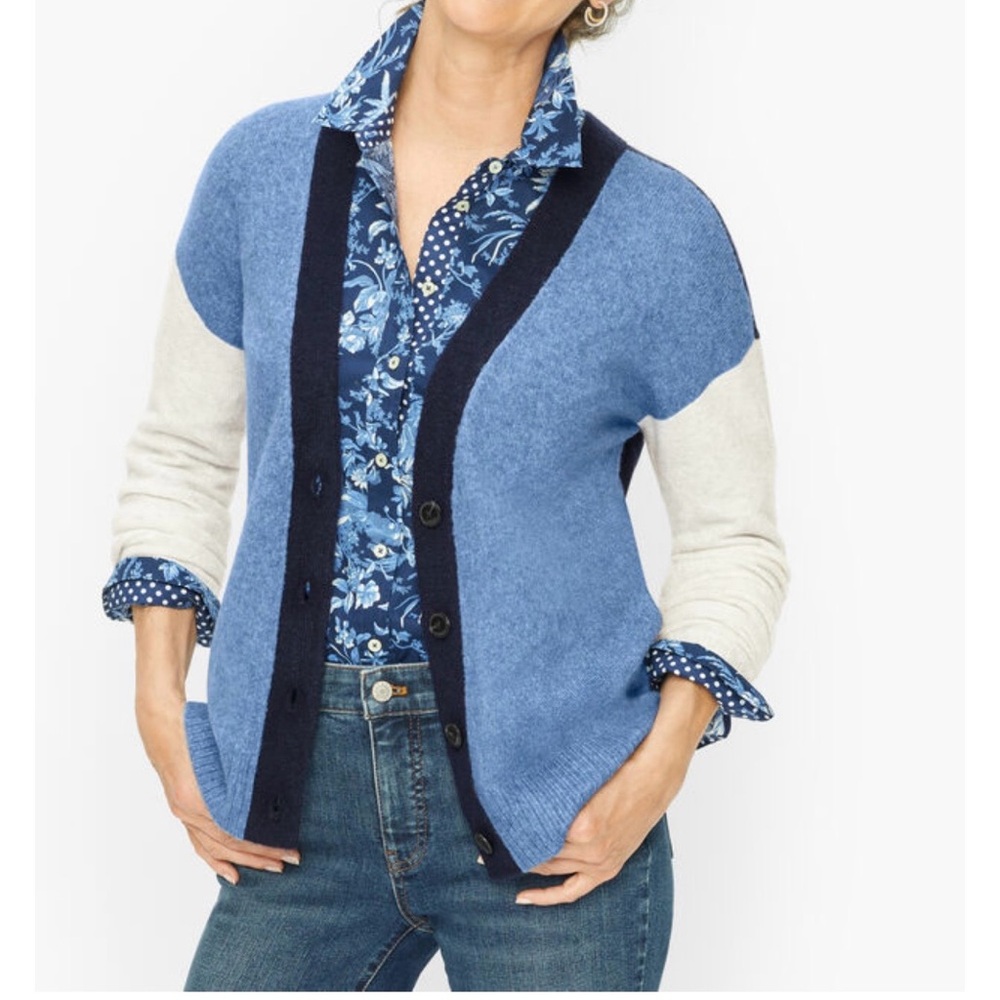 Talbots Navy and Cream Colorblock Cardigan
